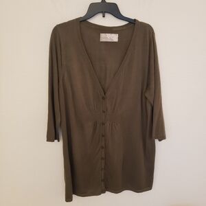 Knits by Avenue Olive Green Button Front 3/4th Sleeve Cardigan Size 14/16 EUC